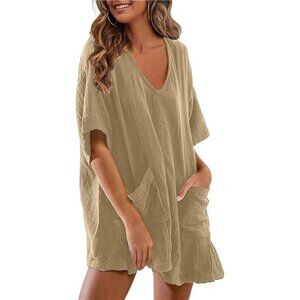 Womens V Neck Oversized Summer Onesie Tee Rompers V Neck Half Sleeve Beach